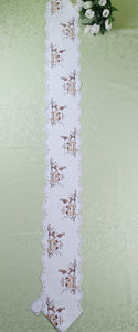 Plauener Spitze Stickerei Ostern  Spazierfahrt Tischband 15x160cm spitz