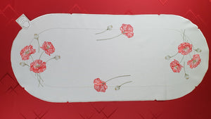 Plauener Spitze Stickerei  Allzeit  Mohnblume Tischläufer Größe 40x90cm