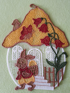 Plauener Spitze Fensterbild Ostern kleines Hasenhaus