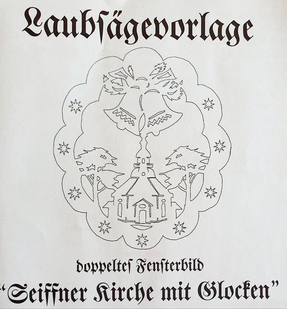Laubsägevorlage für doppeltes Fensterbild Seiffener Kirche mit Glocken  Art.2214